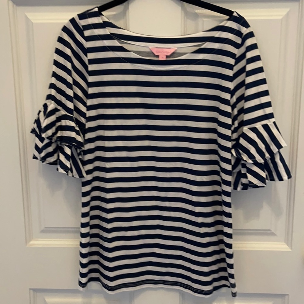 Lily Pulitzer ruffle sleeve striped shirt, Size M